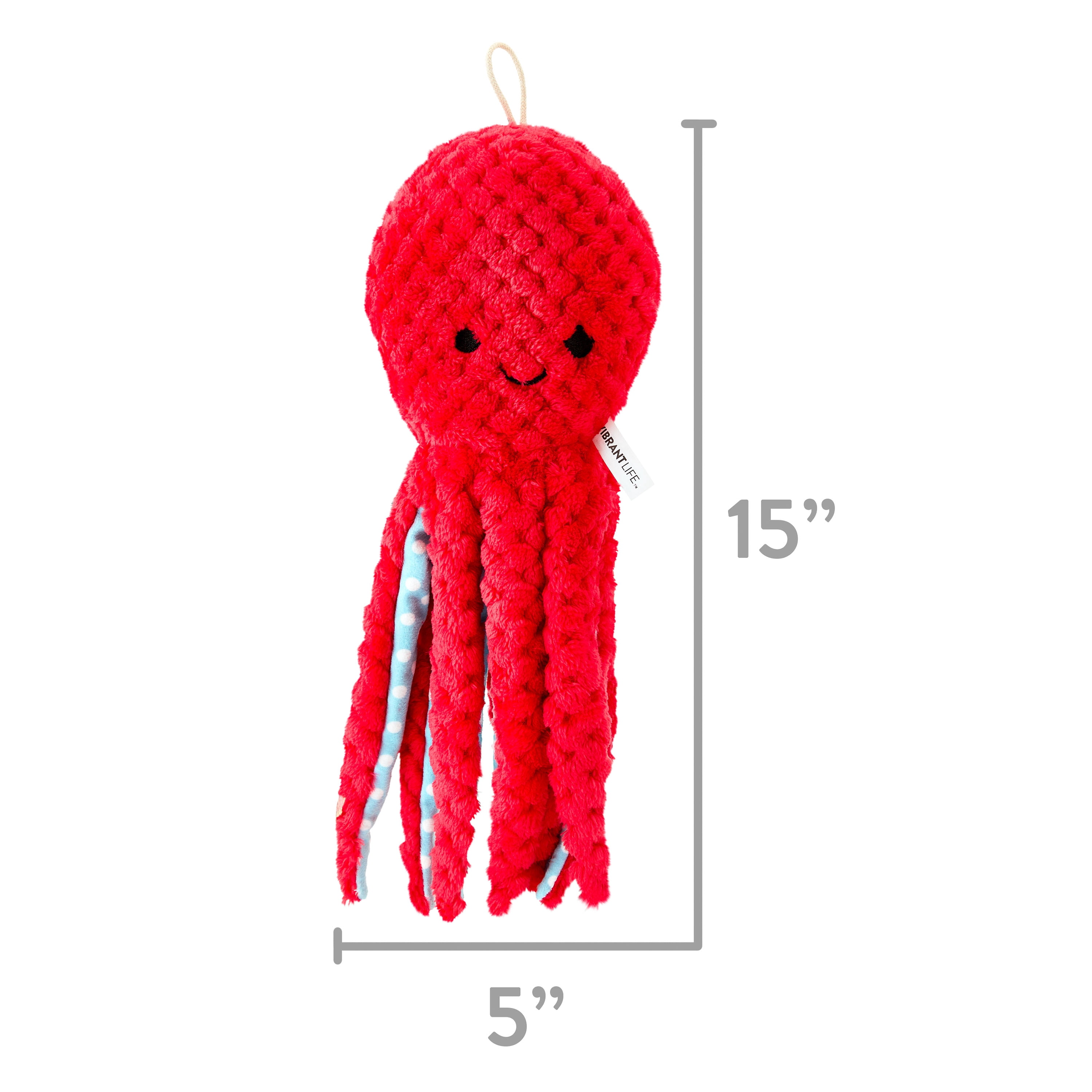 Vibrant Life Plush Octopus Dog Toy, Red, 12"
