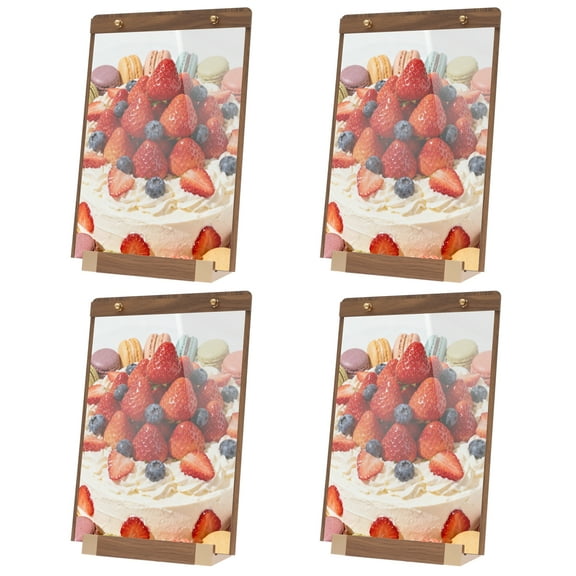 4Pcs Acrylic Sign Holder with Walnut Wood Base Vertical Desktop Sign Display Stand for Restaurant Menu Cafe Office Notice