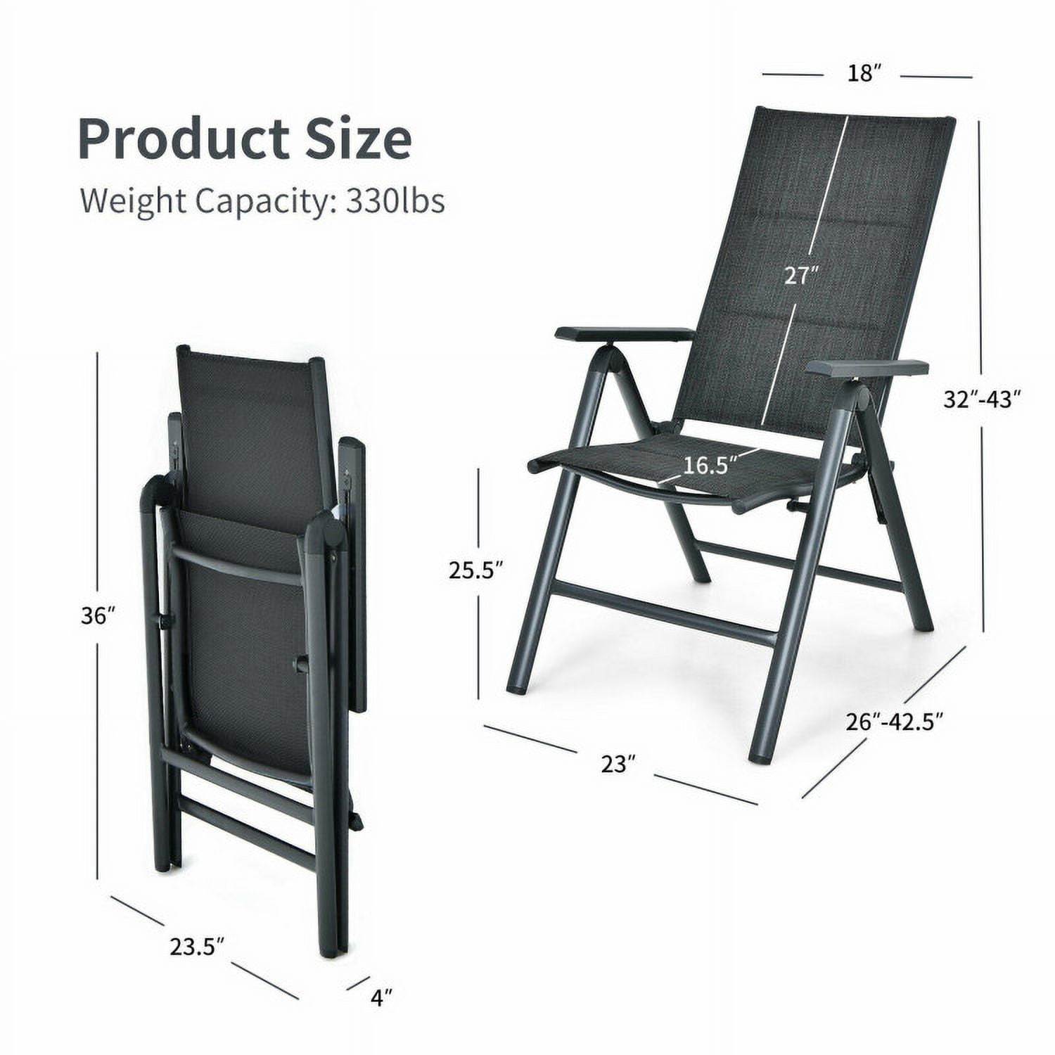 Aimee Lii 2 Pieces Patio Folding Dining Chairs with Aluminum Padded Adjustable, Outdoor Patio Set, Gray Aimee Lii 2 Pieces Patio Folding Dining Chairs with Aluminum Padded Adjustable, Outdoor Patio Set, Gray