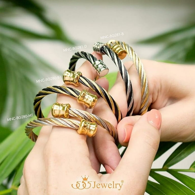 555Jewelry 2 Tone Adjustable Twisted Wire Cable Bangle