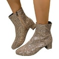 thumbnail image 5 of XIMIN Women Glitter Sparkly Booties Chunky Heels Ankle Boot with Side Zipper Low Heel Casual Block Heeled Short Boots Non Slip Wedding Dress Boots, 5 of 8
