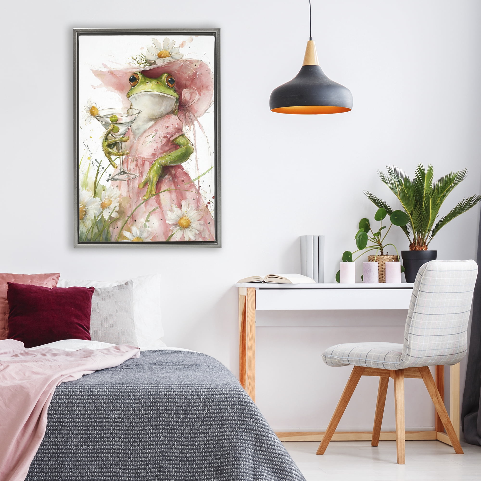 Stupell Industries Martini Hoppy Hour Gray Framed Floater Canvas Wall Art, design by Tina LeCour