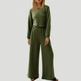 thumbnail image 2 of Olyvenn Women's Spring One Piece Jumpsuits Dressy Casual Long Sleeve Elastic Waist Pockets Wide Leg Long Pants Rompers Army Green 10, 2 of 7