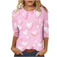thumbnail image 2 of pimelu Valentine's Day Shirts for Women Valentine's Day Tops for Women Spring Loose Lightweight Comfy Round Neck 3/4 Sleeve Shirts Ladies Fashion Heart Print Pullover Blouses, 2 of 5