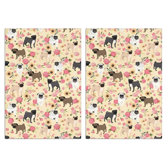 2 Pcs Funny Kitchen Towels,Pugs and Flowers Microfiber Dish Towels,Kitchen Tea Towels,Kitchen Towel Set (18" X 26")