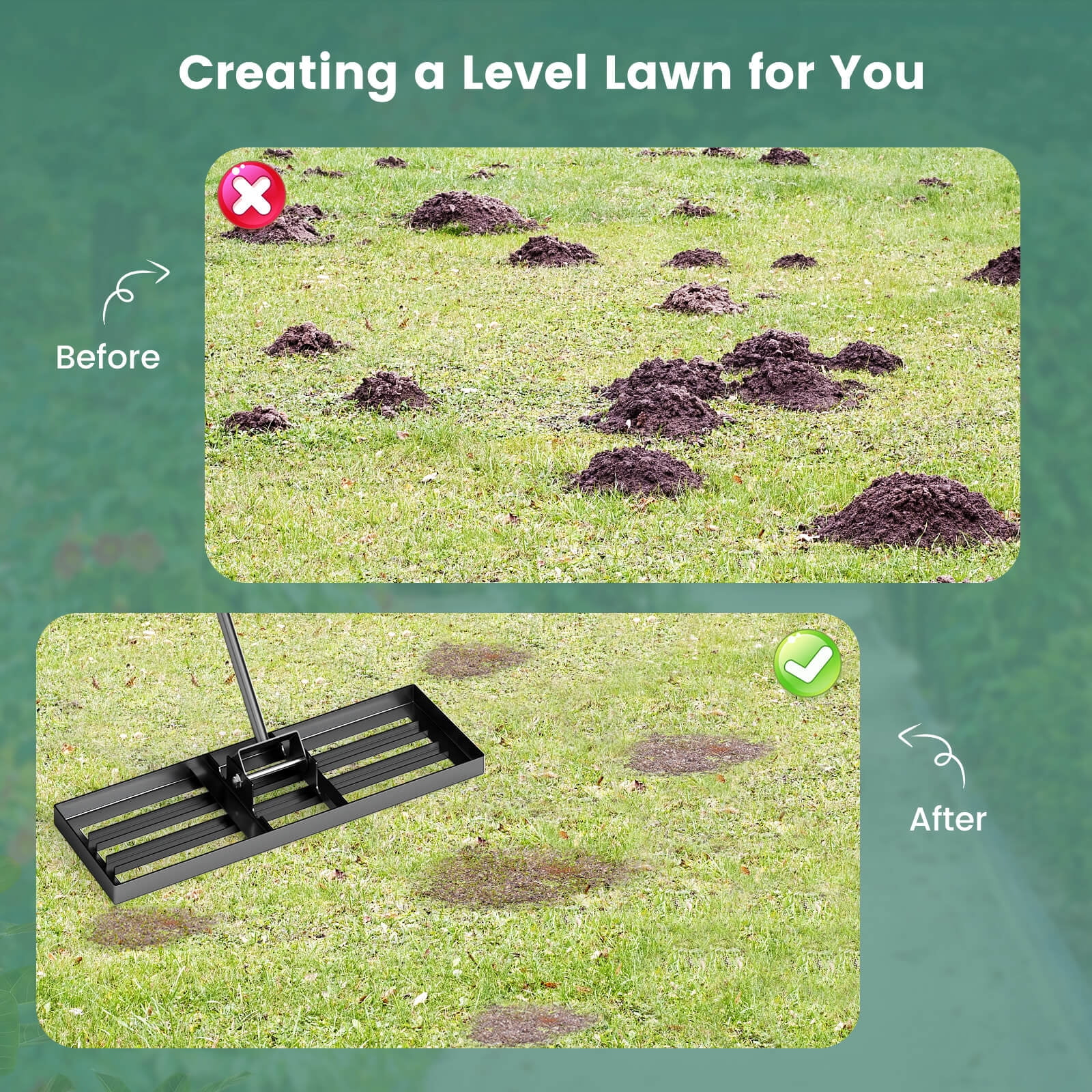 Costway Lawn Leveling Rake 30" x 10" Heavy Duty Level Lawn Tool for Garden Backyard/Lawn Black