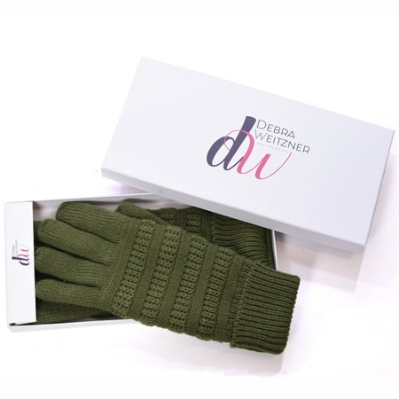 DEBRA WEITZNER Knit Winter Gloves Women and Men Thinsulate Glove Olive (Best Lightweight Winter Gloves)
