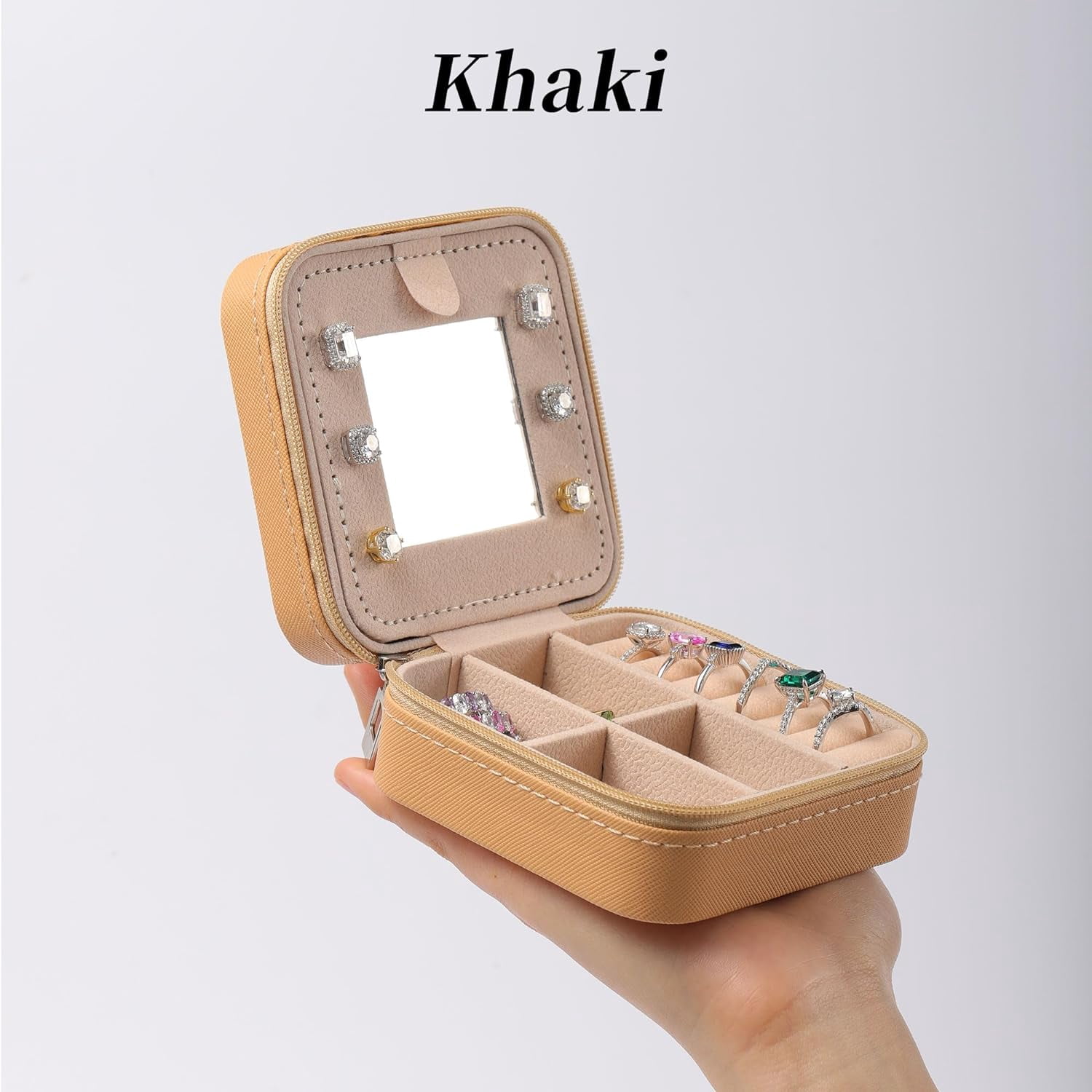 Sturdy Jewelry Organizer Box, Preppy Stuff For Teen Girls, Trendy Green Initial Travel Jewelry Case For Necklace, Earring, Rings Gifts For Women Girls - Letter A, Khaki[Z1]
