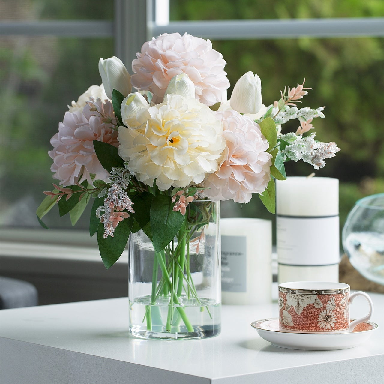 Enova Home Mixed Real Touch Tulip and Dahlia Artificial Flowers ...