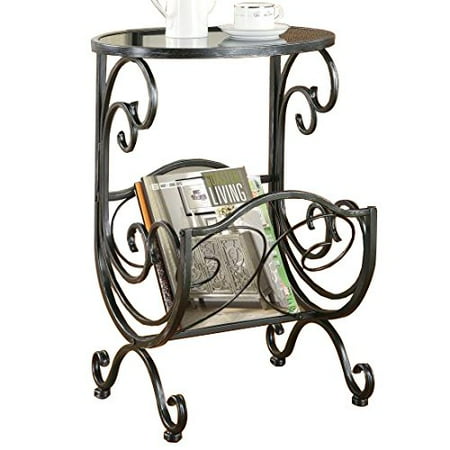 - Coaster Metal and Glass Accent Table, with Storage, Metal frame has gunmetal finish By Coaster Home Furnishings