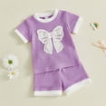 thumbnail image 7 of Zanarzt Baby Girl Clothes Newborn Summer Toddler Baby Girl Clothes Ruffle Short Sleeves T Shirt Tops and Shorts Set Cute Summer Outfits Purple,2-3 Years, 7 of 7