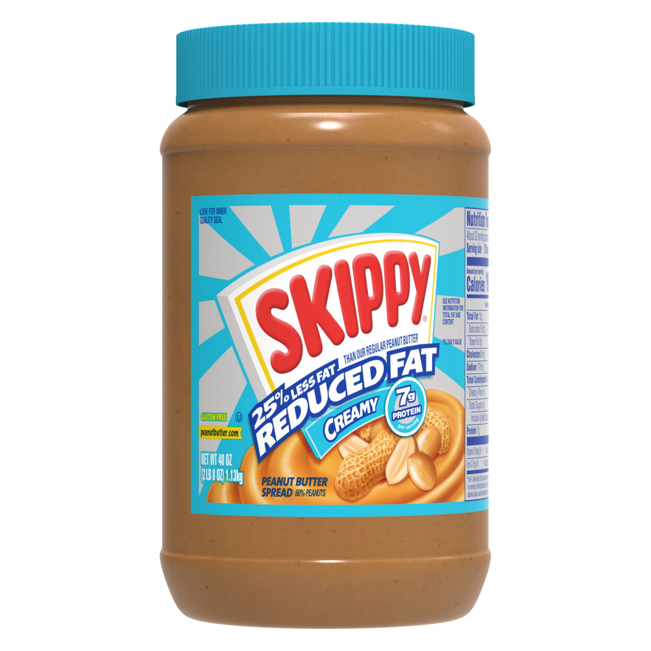 (8 pack) SKIPPY Reduced Fat Creamy Peanut Butter Spread, Shelf-Stable, 40 oz Plastic Jar