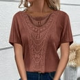 thumbnail image 2 of Timegard Womens Tops Summer Beach Ribbed Lace Scoop Neck Comfy Drop Shoulder Tee Shirts Casual Top, 2 of 7