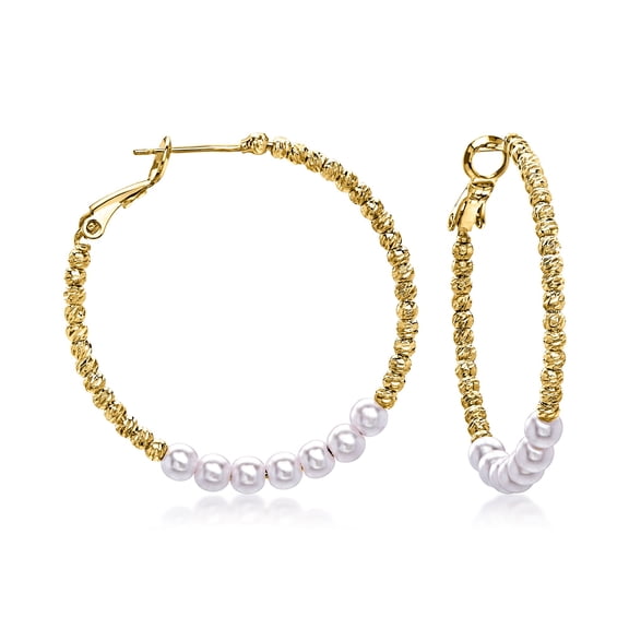 Ross-Simons 14kt Yellow Gold-Plated Beaded Hoop Earrings With Shell Pearls, Women's, Adult