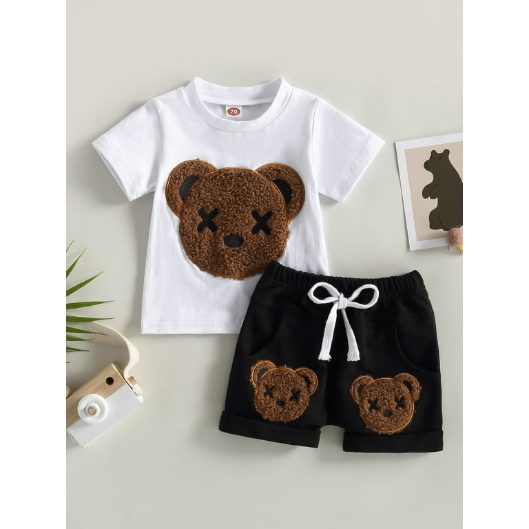Toddler Baby Boy Bear Print T Shirt and Shorts Set Outfits,2 Piece,size 0-3T
