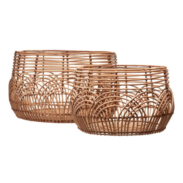 Natural Rattan Basket Set Of 2 By Drew Barrymore Flower Home Walmart Com Walmart Com