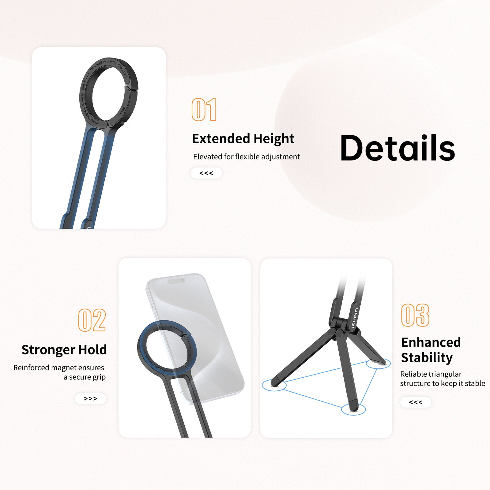 Ulanzi MA30 Carabiner-Mounted Phone Tripod for iPhone 15 -12 Pro/Pro Desk Mount
