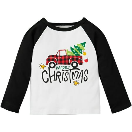 

SYNPOS 1-5T Toddler Boys Christmas Sweatshirts Long Sleeve Plaid Truck Crewneck Kids Tops