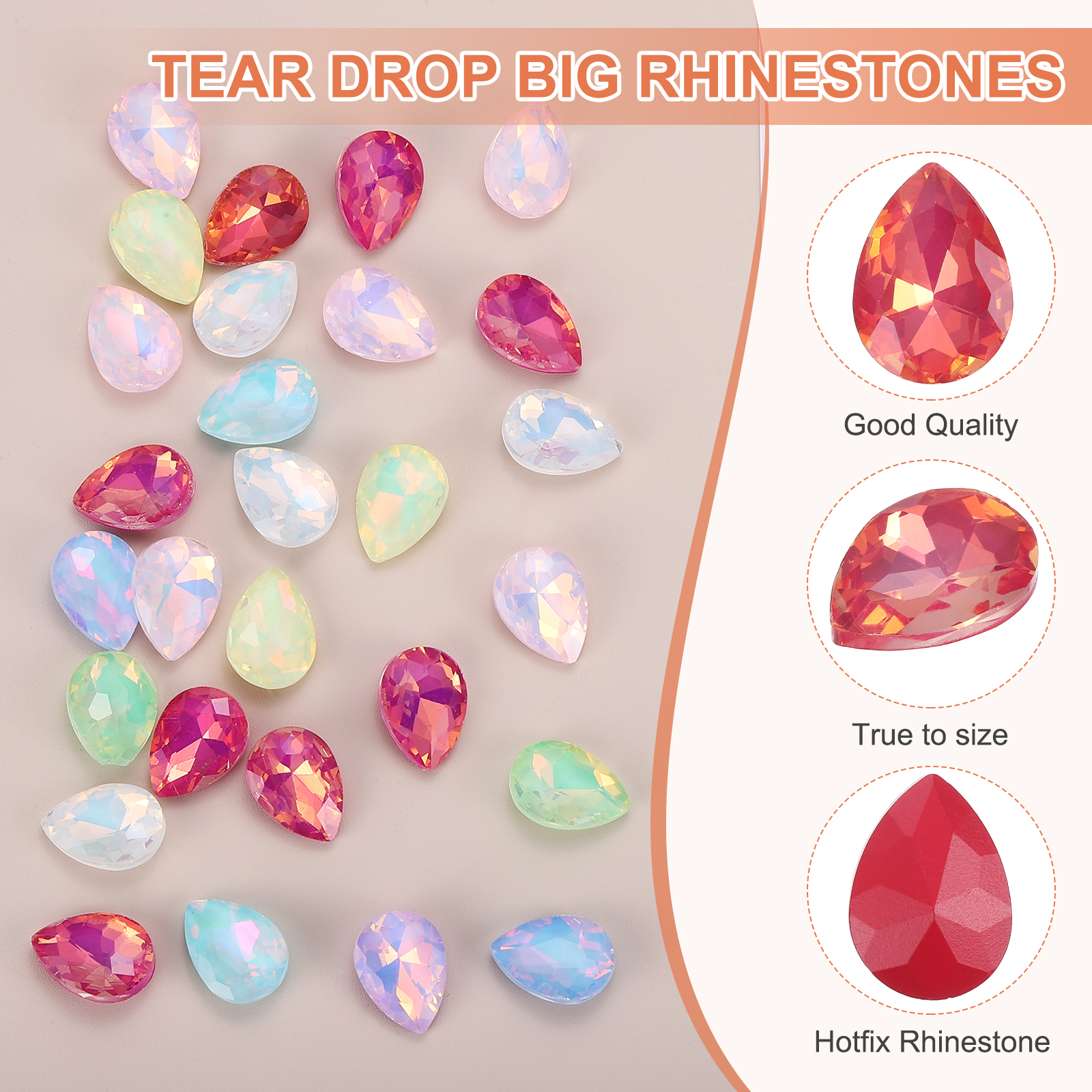 Uxcell 0.71'' x 0.51'' Tear Drop Rhinestones for Nails Pointed Back Rhinestones Setting Crystals Stone Deep Red 112 Pcs