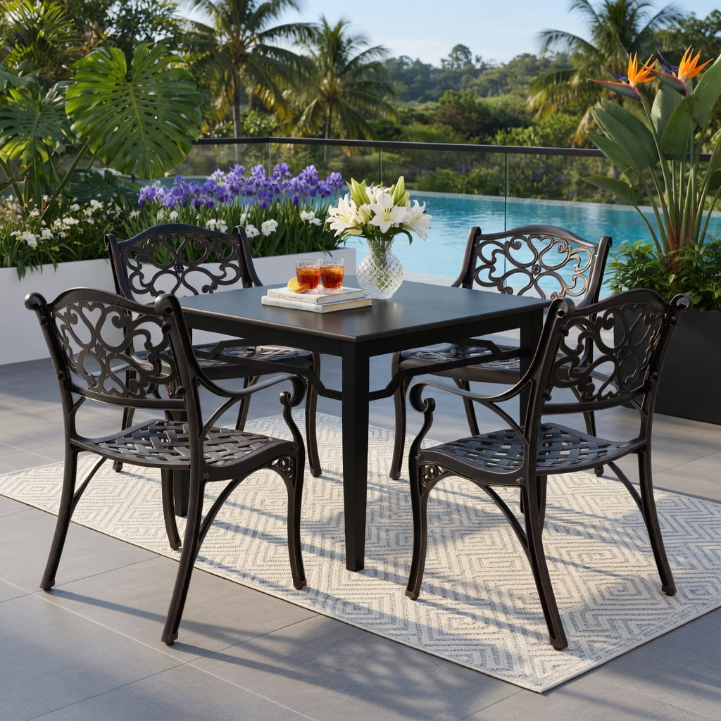 Hommoo 2-Pack Cast Aluminum Outdoor Dining Chairs with Armrests, Weather-Resistant Patio Chairs for Garden, Porch & Poolside, Bronze