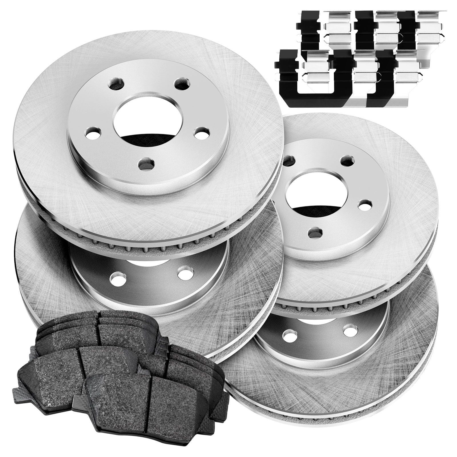 Front+Rear Kit 4 OEM Replacement Disc Brake Rotors High-End 8 Semi-Metallic Pads Fits:- Jeep 5lug