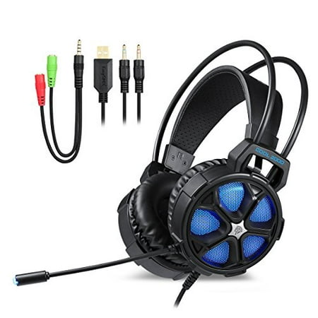SMX Gaming Headset,Over Ear Stereo Gaming Headphone with Mic and Volume Control, Y Splitter Cable, for PC/MAC/New Xbox One (Best Headphone Splitter With Volume Control)