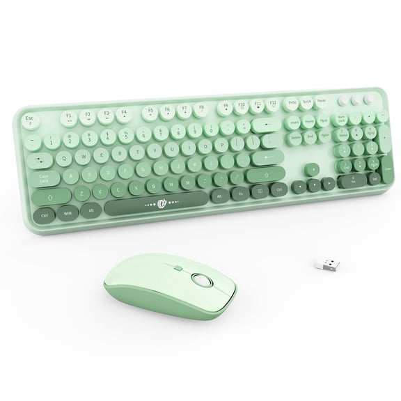 USOTSO Wireless Keyboard and Mouse Combo, 2.4GHz Retro Typewriter Keyboard, Full-Size Creamy Silent Office Set for Desktop Laptop PC