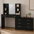 thumbnail image 1 of Tocador Grande Utilia Vanity L con Espejo LED, 8 Cajones y 4 Repisas, Melamina, Negro 167.5x40x135 cm, 1 of 7