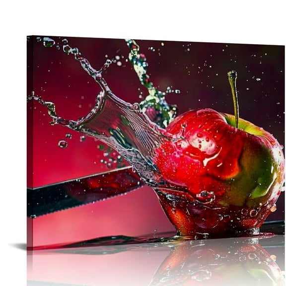 Fenyluxe Kitchen Wall Decor Canvas Art, Red Apple Fruit Canvas Print for Dining Room Decor, Contemporary Fruit Picture Kitchen Framed Painting for Restaurant Decor-Ready to Hang 20x16in