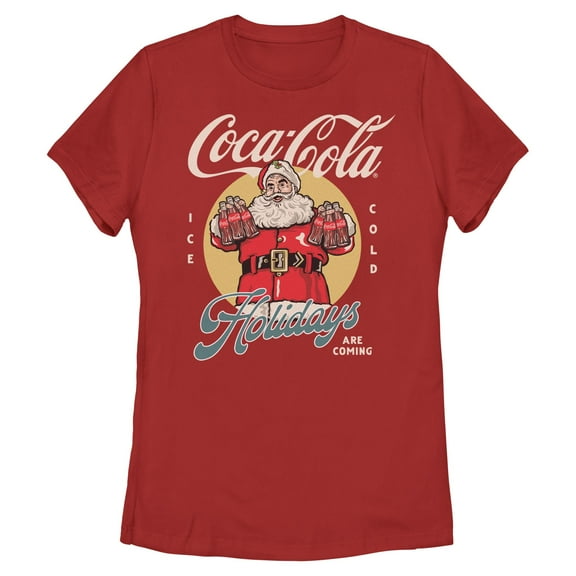 Womens Coca Cola Happy Santa Holidays Are Coming T Shirt