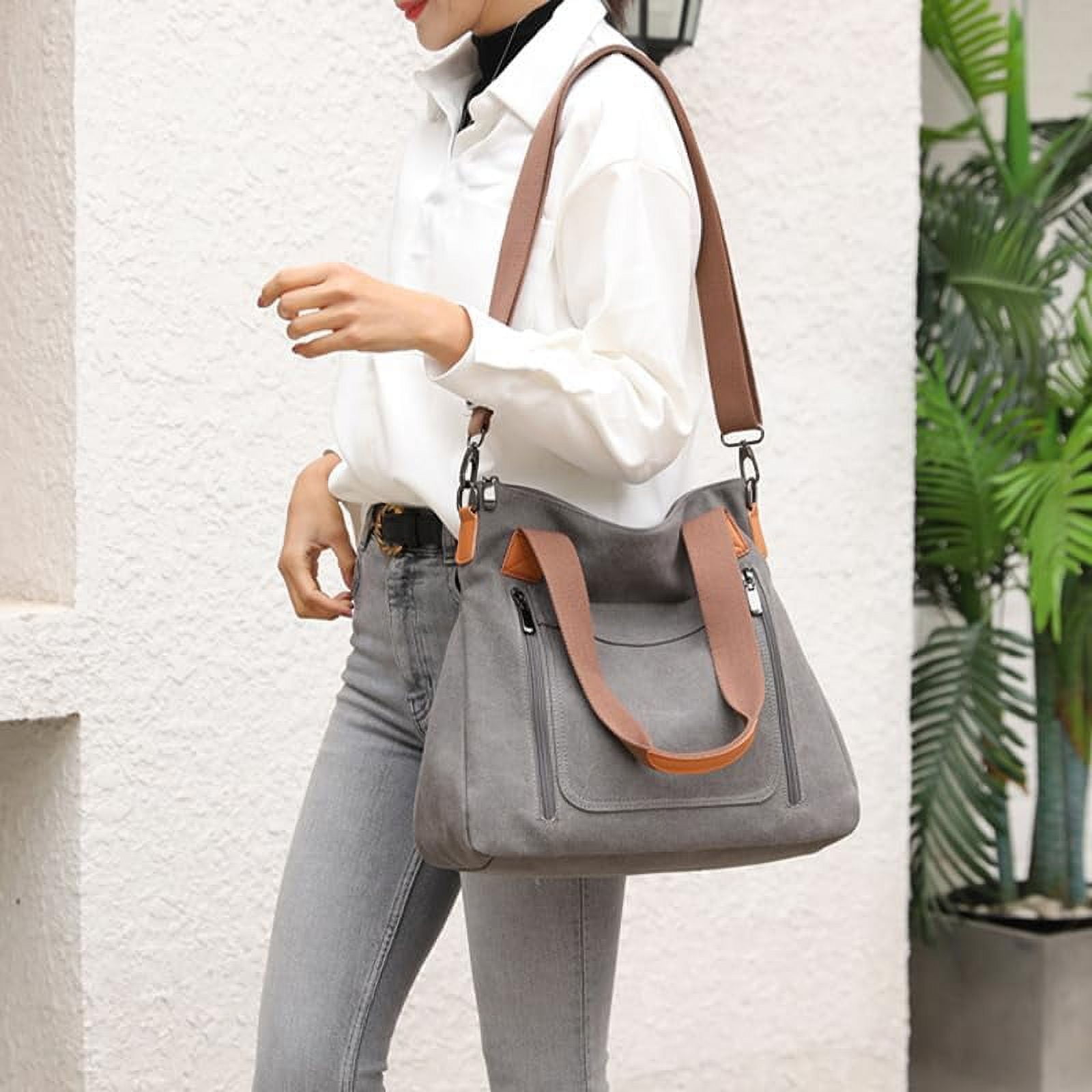 JennyShop Vintage Multi-pocket Handbags, Hot Sale Canvas Tote Purse for Women, Work Shoulder Crossbody Bag