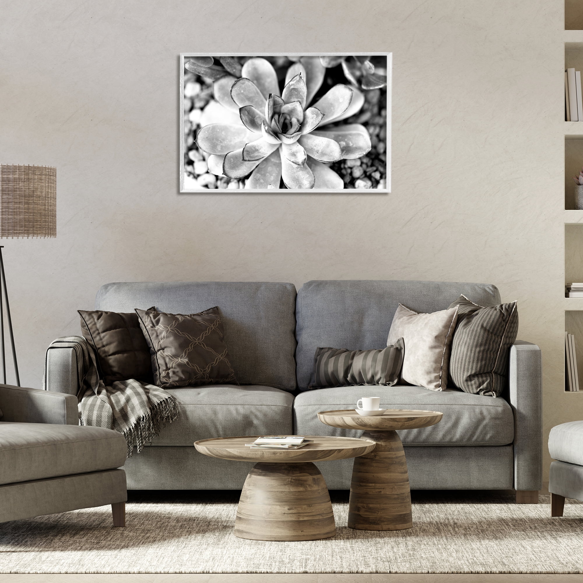 Stupell Industries Monochrome Succulent Leaves Botanical & Floral Photography White Framed Art Print Wall Art, 30 x 20