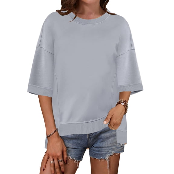 Women's Casual 3/4 Sleeve Tops Crew Neck Loose Oversized Basic T Shirts Spring Summer Going Out Outfits
