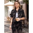 thumbnail image 3 of DARING DIVA Women's Short Sleeve Denim Collared Button Up Cropped Jean Jacket L Black, 3 of 7