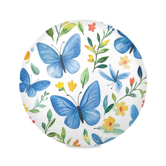 WOBOGO Blue Butterfly Round Placemats Set of 6 Heat Resistant Washable Kitchen Table Decorations 15.4in