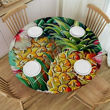 

SHERONV Pineapple Flowers Tropical Round Table Cover Stain Resistant Washable Indoor Outdoor Tablecloth Kitchen Dining Wedding Parties Picnic Farmhouse 100% Polyester Fiber 31-35