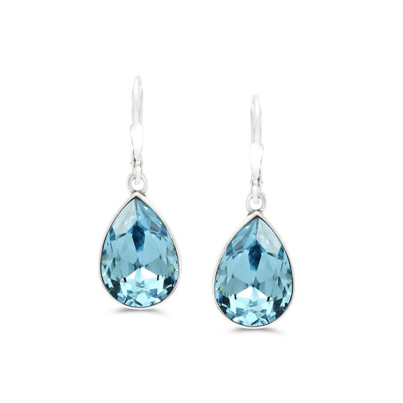 Boucles d'Oreilles Swarovski, Boucles d'Oreilles Pendantes Swarovski Couleur Aigue-Marine Pierre de Naissance de Mars pour Femmes, Boucles d'Oreilles Pendantes en Cristal Swarovski avec Certificat et Garantie, Boucles d'Oreilles Pendantes Hypoallergéniques