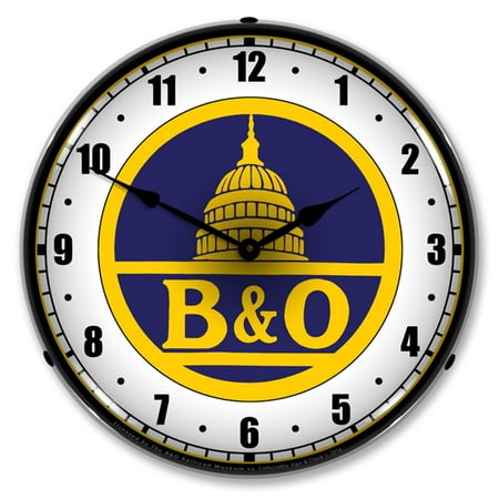 - B&O Railroad, Blue LED Wall Clock, Retro/Vintage, Lighted, 14 inch