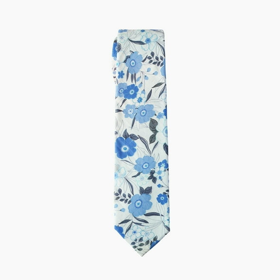 French Blue Floral Necktie, Wedding Skinny Tie, Groomsmen Gift