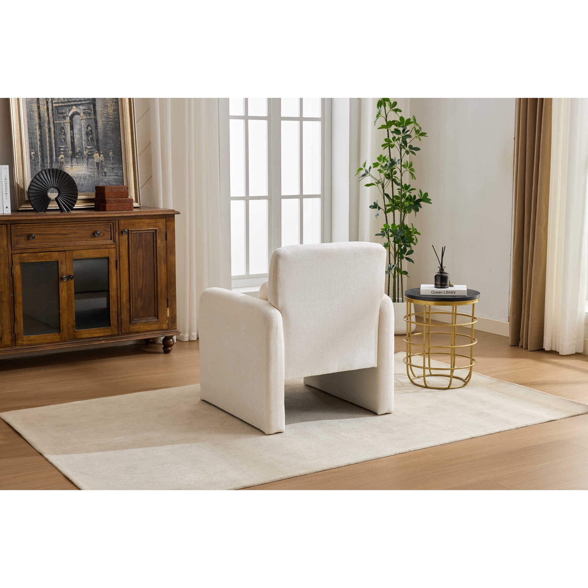 Leumius Modern Accent Chair, Contemporary Boucle Fabric Accent Armchair Comfy Upholstered Leisure Single Sofa Chair for Living Room Bedroom Apartment Office White