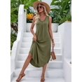 thumbnail image 4 of Women'S Summer Casual Loose Sundress Long Dress Sleeveless V Neck Split Tshirt Maxi Dresses Green XXL, 4 of 9