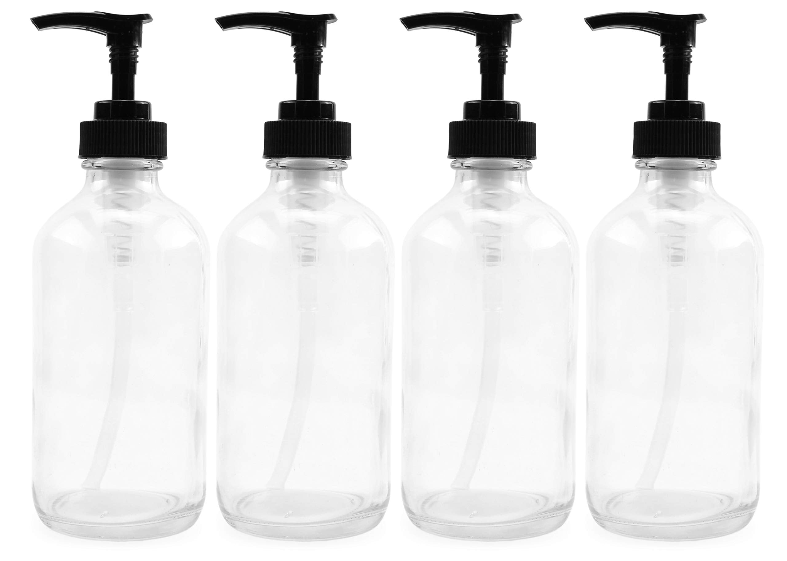 8 Ounce Clear Glass Pump Bottles (4Pack w/Black Plastic Pumps; 8oz