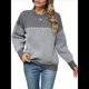thumbnail image 3 of Suéter de Punto A Rayas para Mujer, Cuello Redondo, Larga, Holgado, para Otoño e Invierno. Gris M, 3 of 10