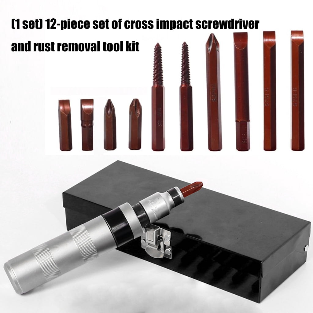 MOMOJIA 12pcC0rr0s10nResistant Carbon Steel Impact Driver Kit Rusted Screw Removal Tool For Home Repair Automotive Maintenance