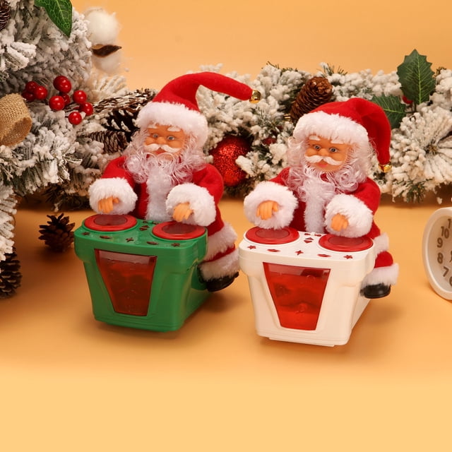 Xihbxyly Papá Noel Musical, Decoración Navideña Que Baila y Canta, Ambiente Festivo, Tambores Iluminados, Divertido para Decorar Las Fiestas, Funciona a Pilas, 15 X 13 X 20 Cm, Variantes Verde y Blan