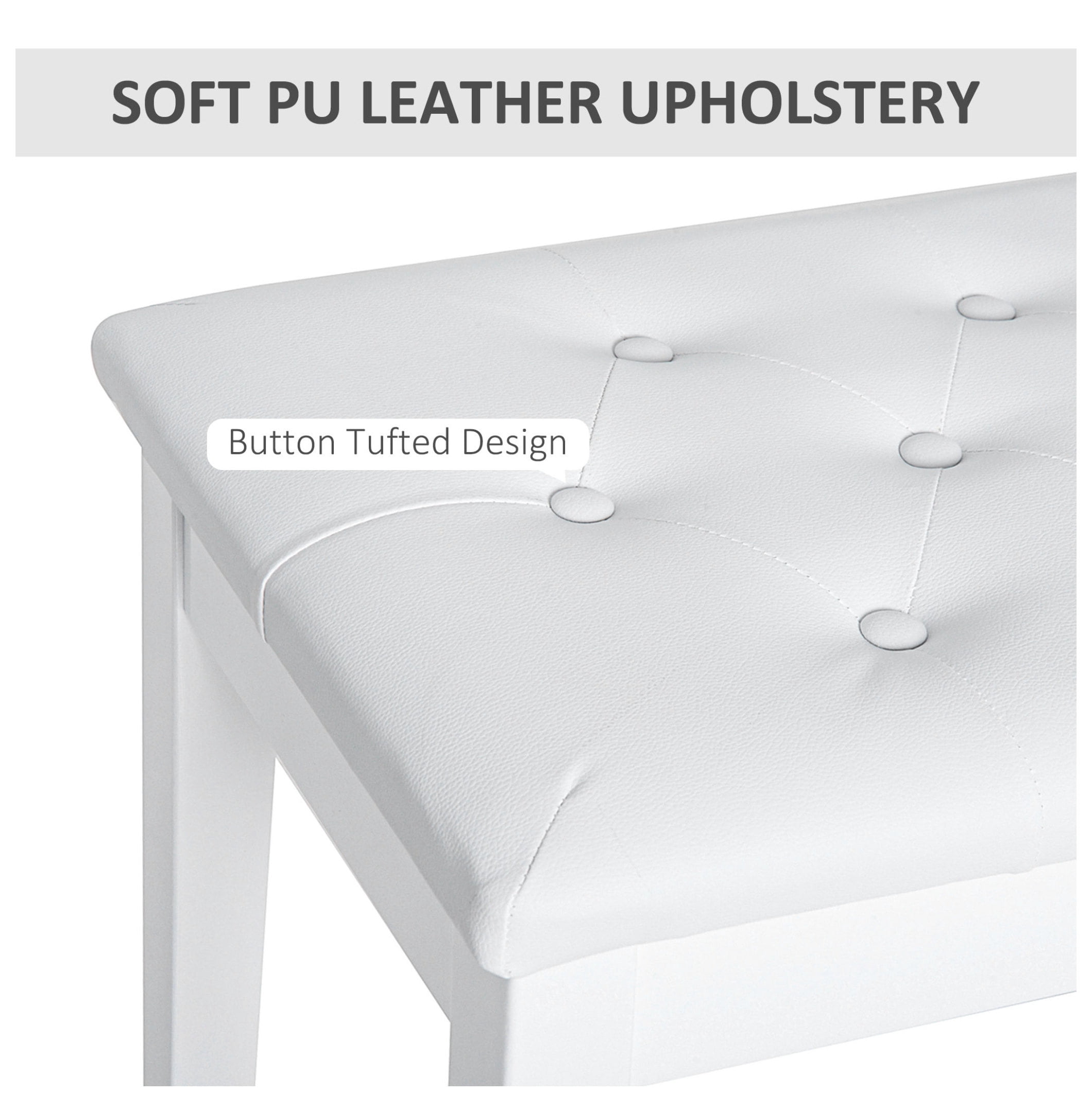Piano Bench Duet Chair, White Faux Leather Padded Keyboard Bench, Wooden Frame, Button Tufted, for Performance & Lessons