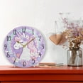 thumbnail image 2 of WOBOGO Cute Unicorn Purple Pattern Wall Clock 10in Silent Mechanism Battery Operated Retro Style for Living Room Bedroom and Kitchen Gold Pointer, 2 of 10