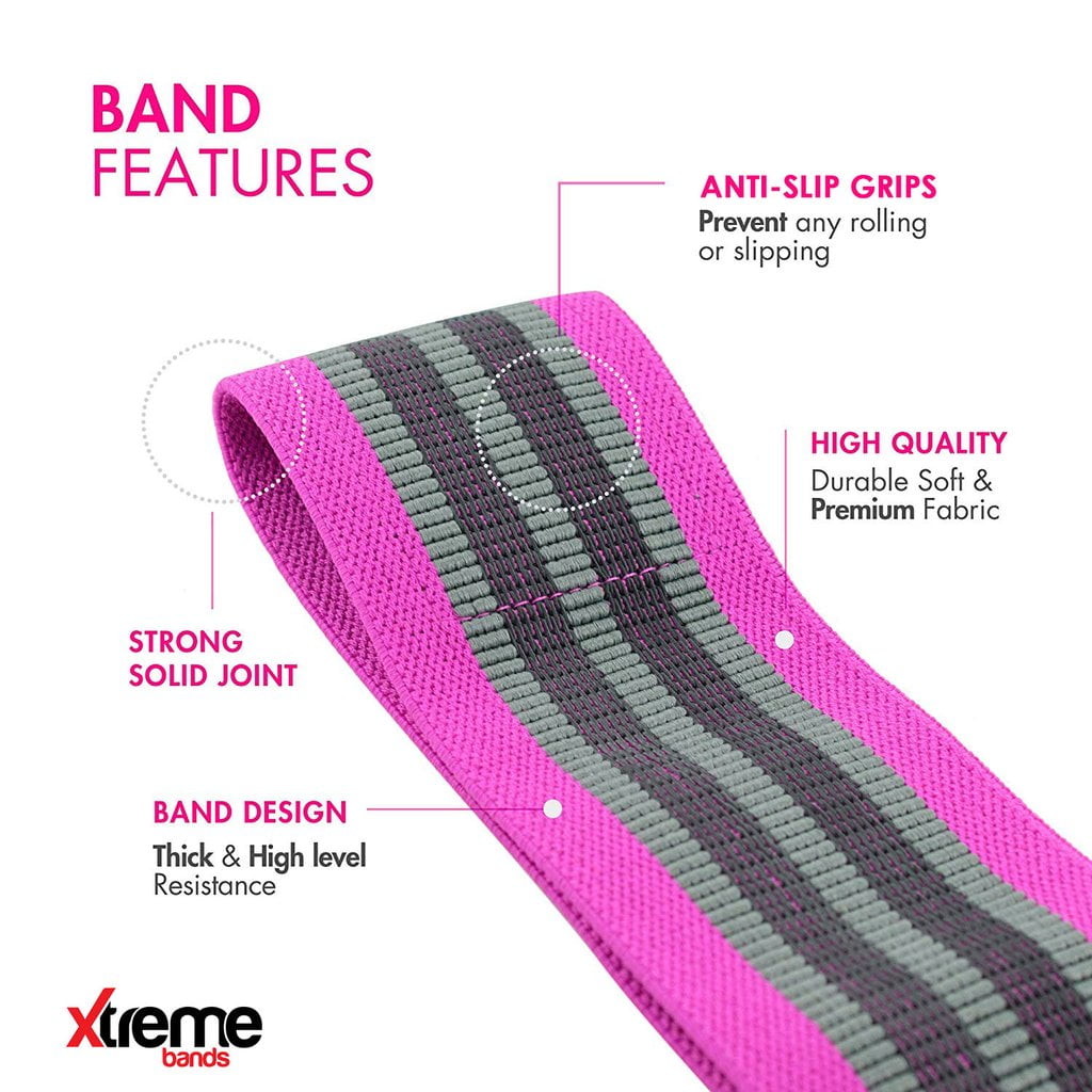 Xtreme Bands Hip Resistance Bands 3 Pack, Fabric Non Slip Booty Bands Set, Pink Teal White