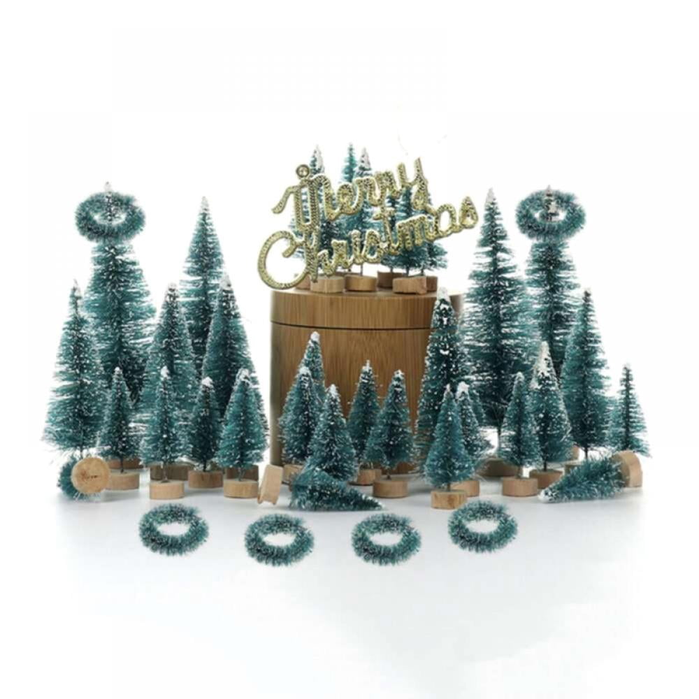20x Mini Sisal Snow Frost Trees Winter Mini Pine with Wood Base Christmas Decor 