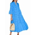 thumbnail image 2 of Women'S 2025 Lace Eyelet Embroidery Maxi Dress V-Neck Trumpet Sleeve Boho Flowy Swing Dress Blue M, 2 of 9